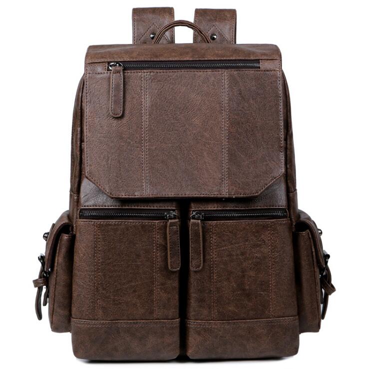 Men's PU Leather Backpack Laptop Bag Oversized Travel High-quality Double Outdoor