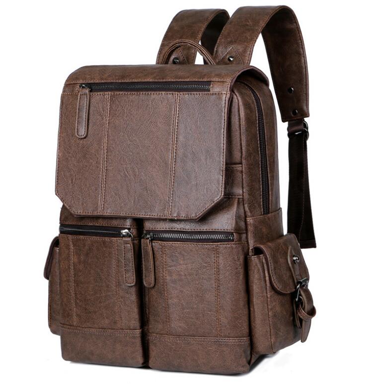 Men's PU Leather Backpack Laptop Bag Oversized Travel High-quality Double Outdoor