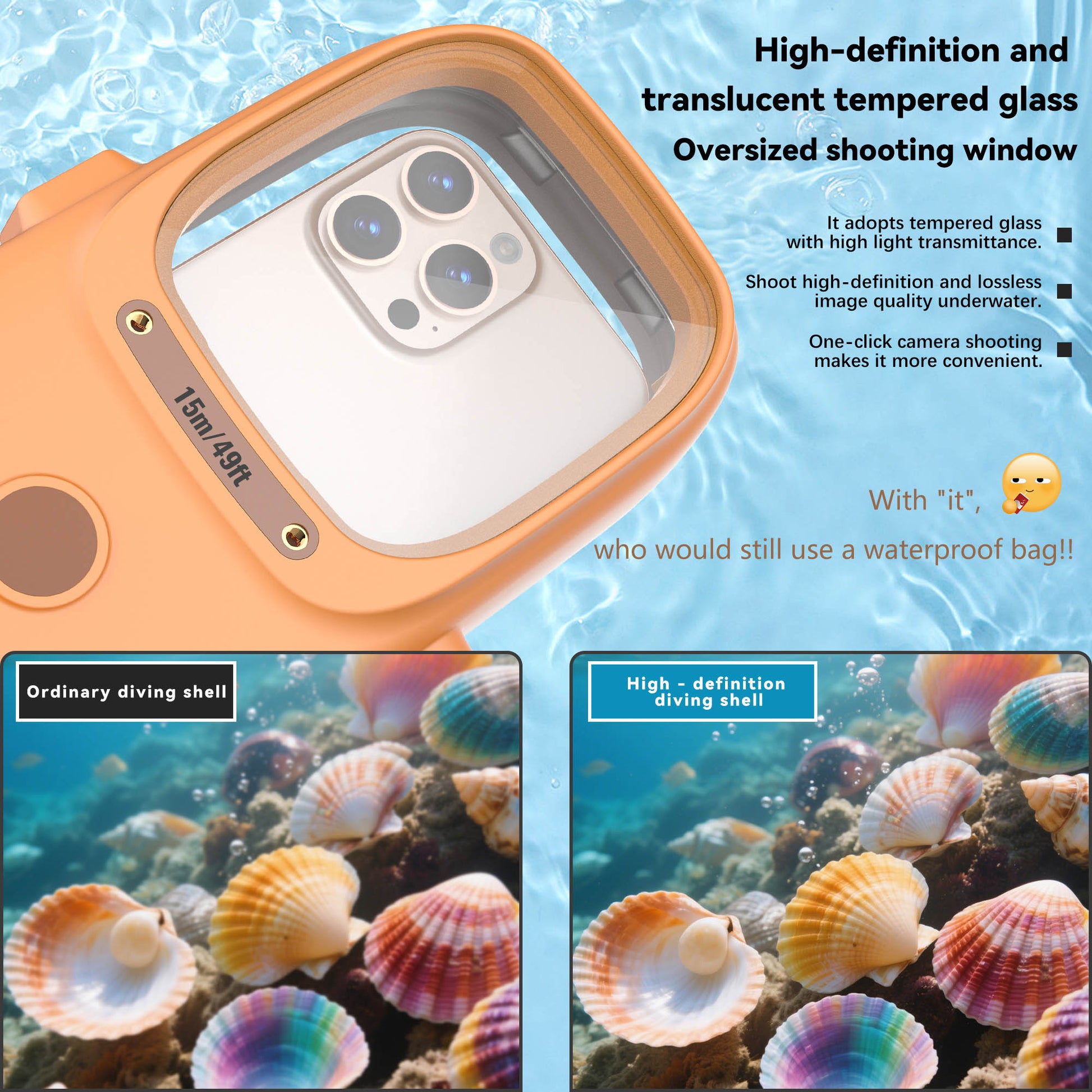 Ultramarine Technology 15m Waterproof Diving Phone Case with Ergonomic Handle Capybara