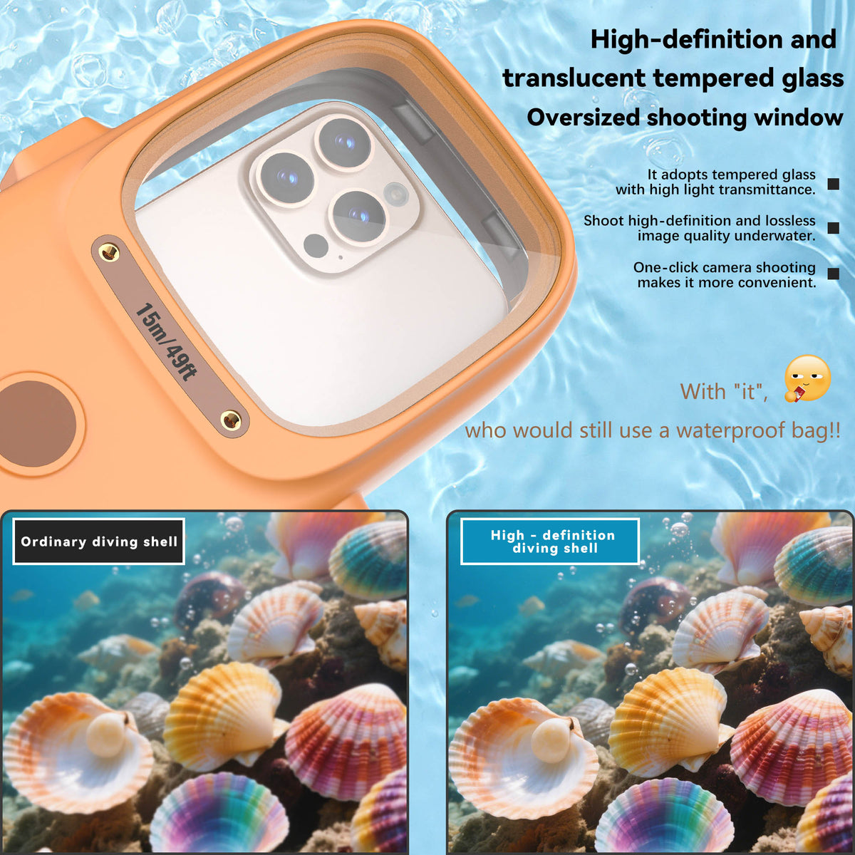 Ultramarine Technology 15m Waterproof Diving Phone Case with Ergonomic Handle Capybara