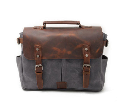 Men's Canvas Messenger Bag Tablet Retro Document Handbag Interior Zipper Pockets