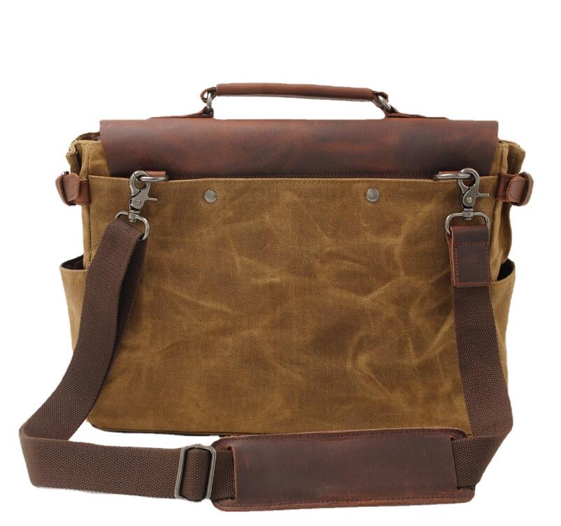 Men's Canvas Messenger Bag Tablet Retro Document Handbag Interior Zipper Pockets