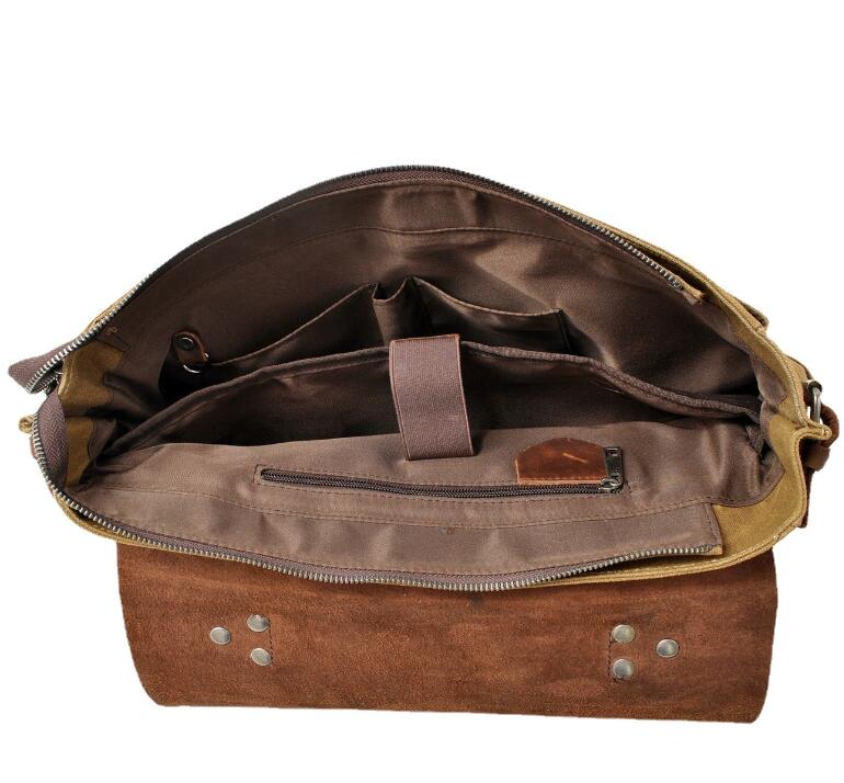 Men's Canvas Messenger Bag Tablet Retro Document Handbag Interior Zipper Pockets