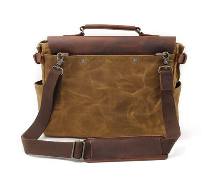 Men's Canvas Camera Bag Casual with Oil Waxed Leather Waterproof Cross-body Retro