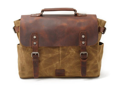 Men's Canvas Camera Bag Casual with Oil Waxed Leather Waterproof Cross-body Retro