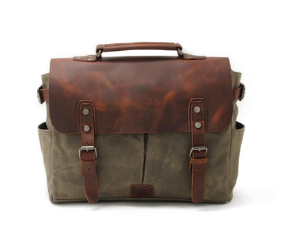 Men's Canvas Camera Bag Casual with Oil Waxed Leather Waterproof Cross-body Retro