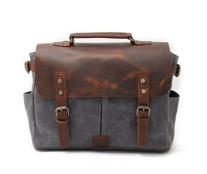 Men's Canvas Camera Bag Casual with Oil Waxed Leather Waterproof Cross-body Retro