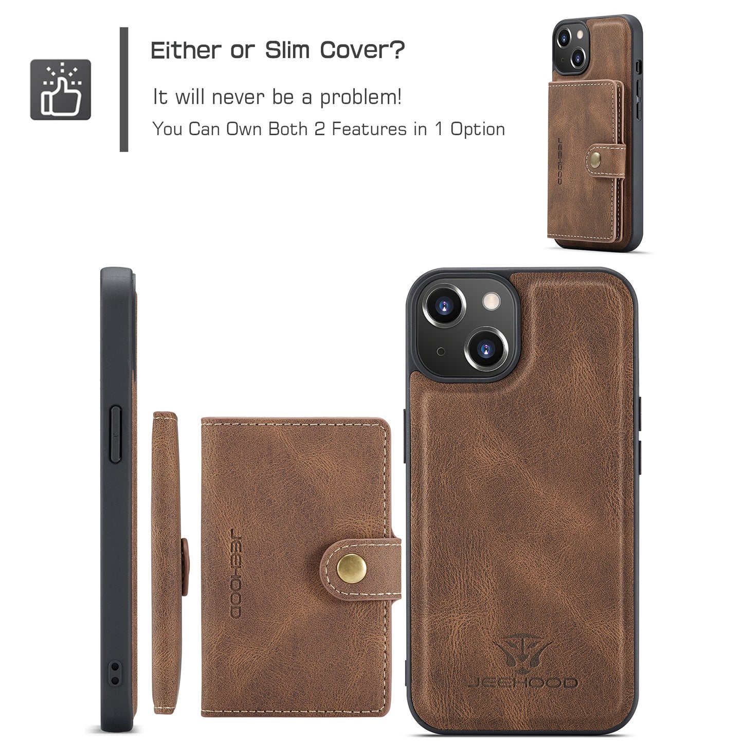 Magnetic Detachable Card Holder iPhone 14 Case Leather Flip