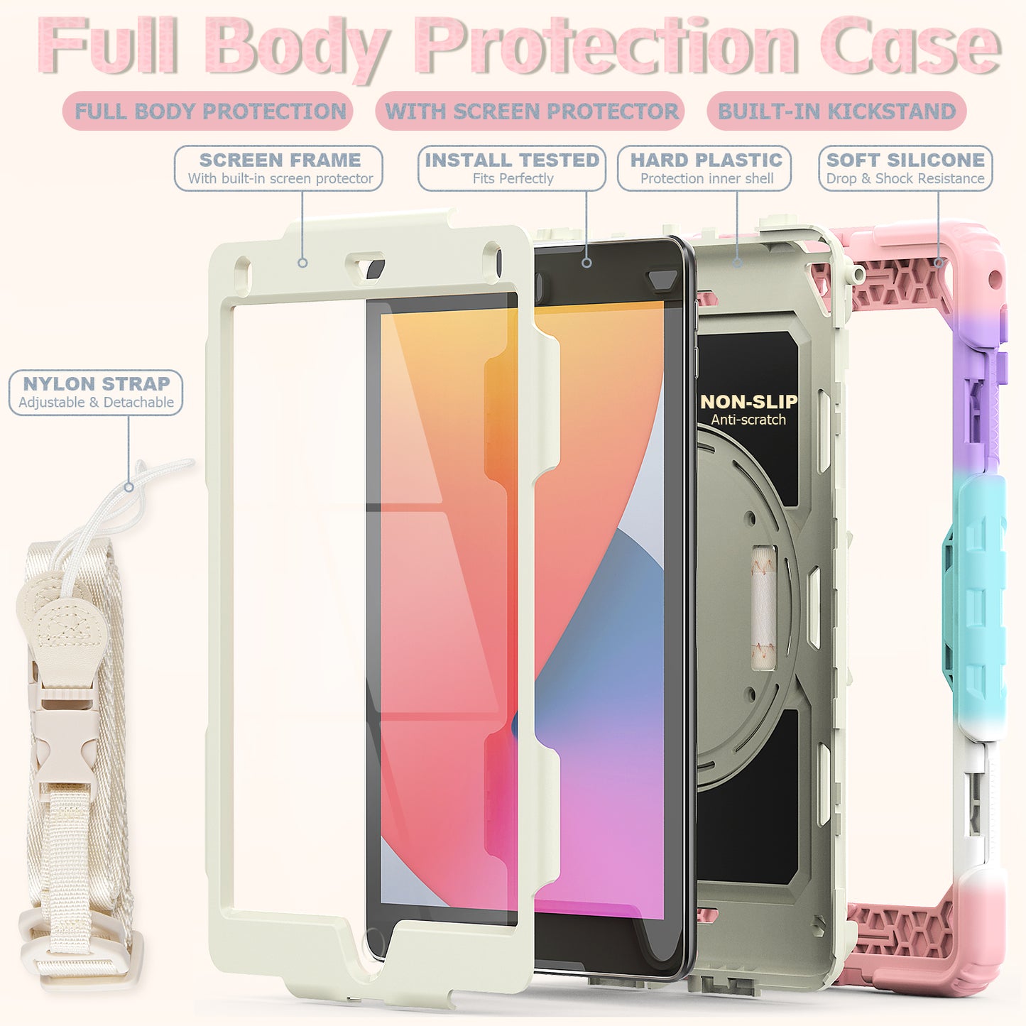 Tough Strap Built-in Screen Protector iPad 7 Case Multi-functional