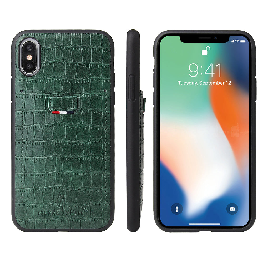 Crocodile Leather iPhone X Xs Case Business Card Holder Deluxe