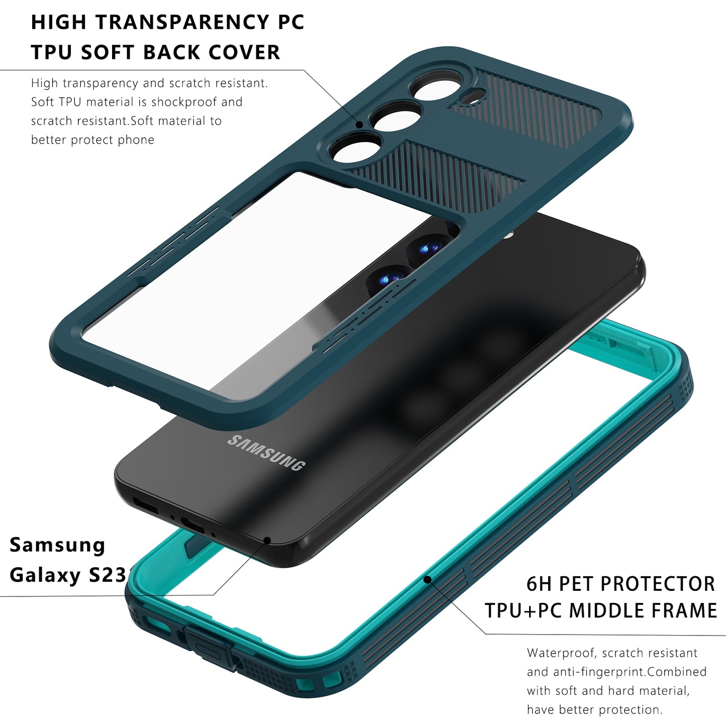 Mars IP68 Waterproof Samsung Galaxy S23 Case Coverage Protection