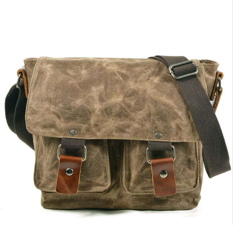 Men's Canvas Messenger Bag Tablet Retro Waxed Anti-splash Student School Multiple