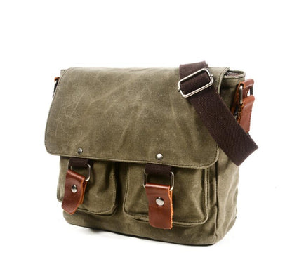 Men's Canvas Messenger Bag Tablet Retro Waxed Anti-splash Student School Multiple