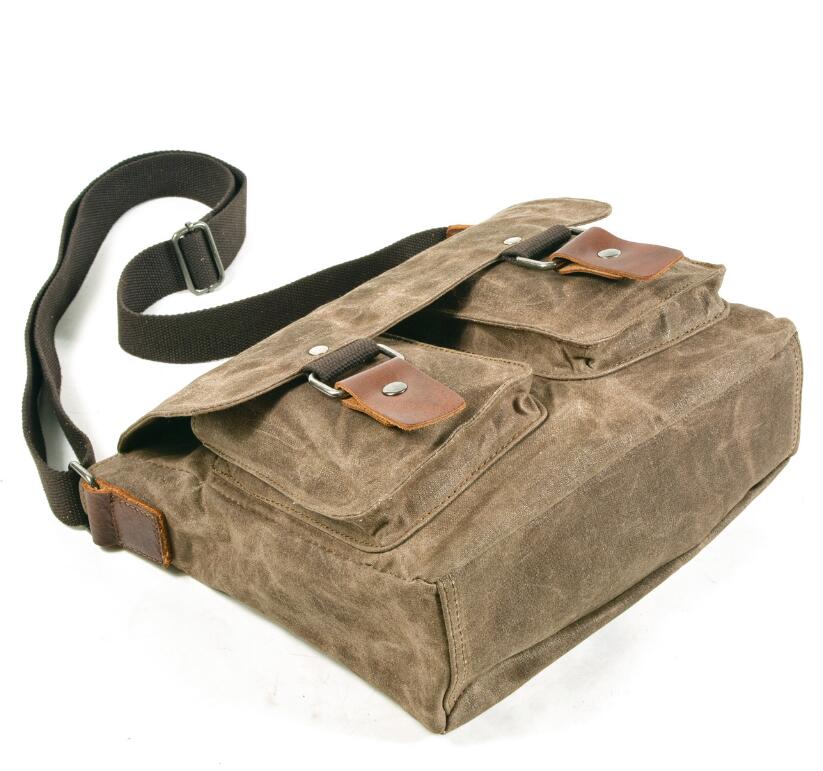 Men's Canvas Messenger Bag Tablet Retro Waxed Anti-splash Student School Multiple