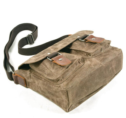 Men's Canvas Messenger Bag Tablet Retro Waxed Anti-splash Student School Multiple