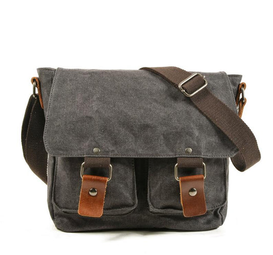 Men's Canvas Messenger Bag Tablet Retro Waxed Anti-splash Student School Multiple