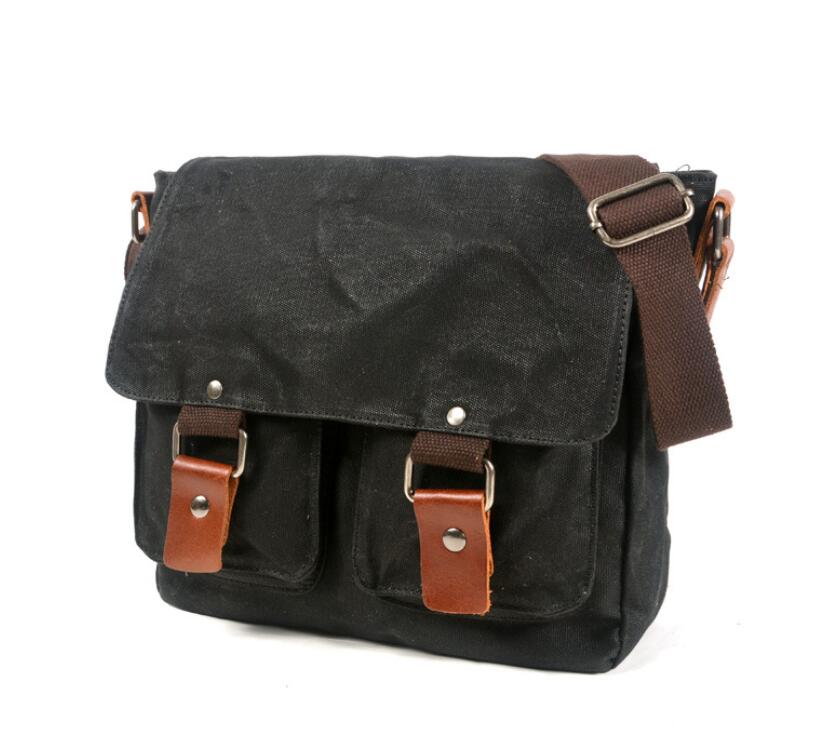 Men's Canvas Messenger Bag Tablet Retro Waxed Anti-splash Student School Multiple