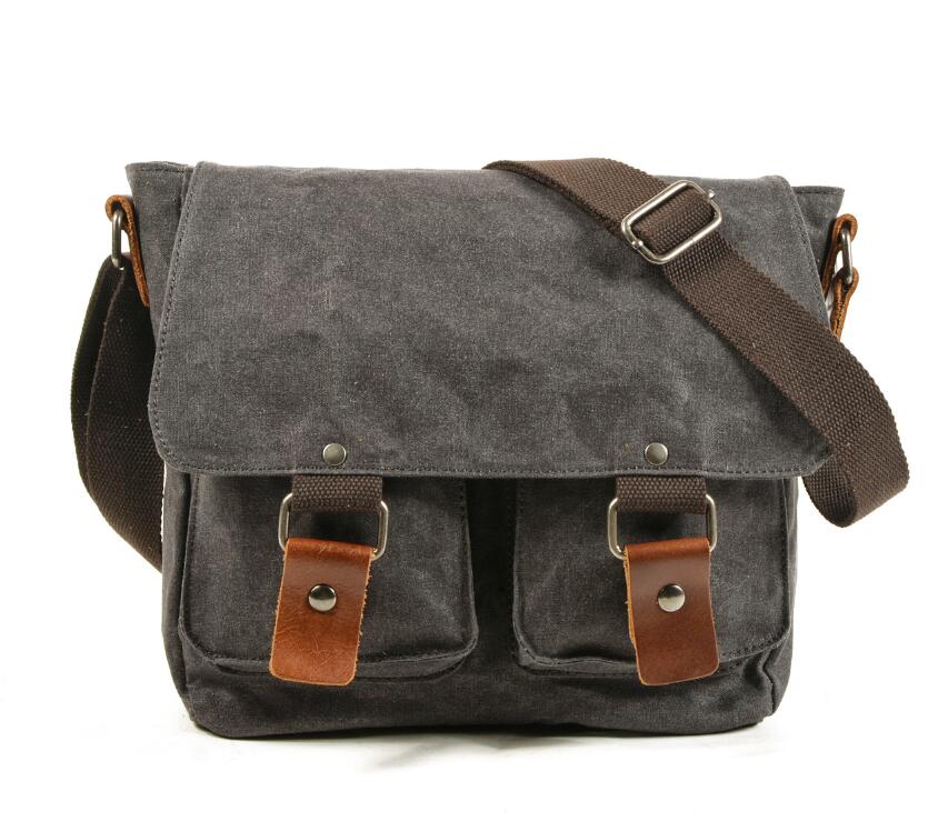 Men's Canvas Messenger Bag Tablet Retro Waxed Anti-splash Student School Multiple