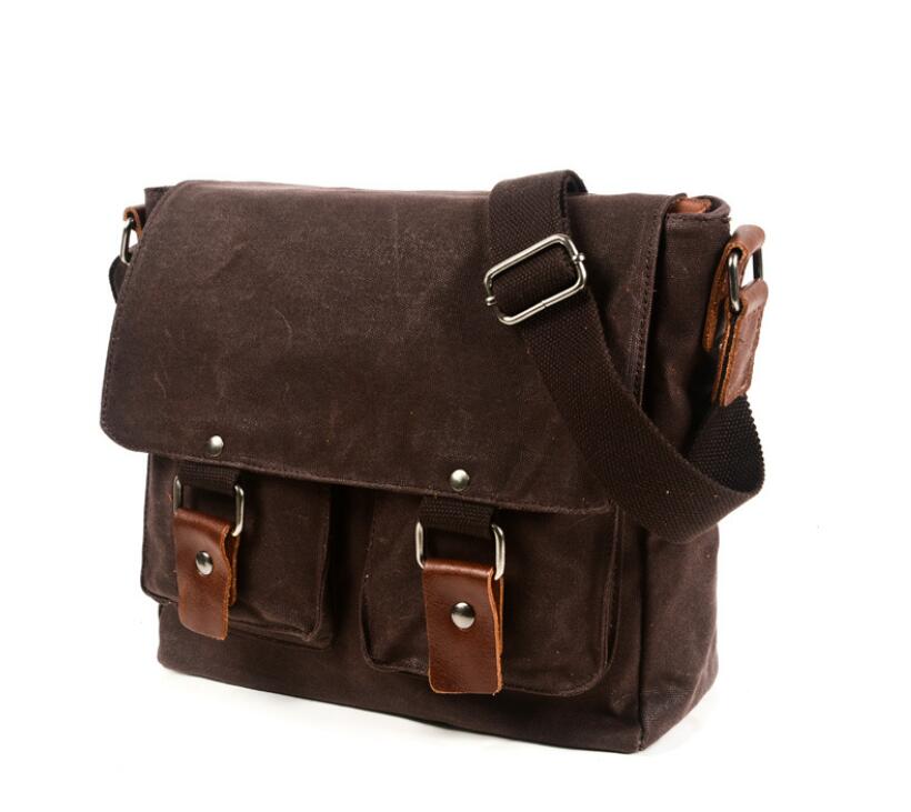 Men's Canvas Messenger Bag Tablet Retro Waxed Anti-splash Student School Multiple