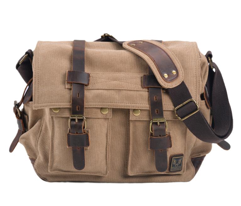 Men's Canvas Messenger Bag Tablet Casual Splicing Sandwich Zipper Pockets