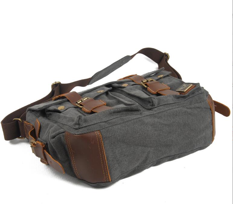 Men's Canvas Messenger Bag Tablet Casual Splicing Sandwich Zipper Pockets