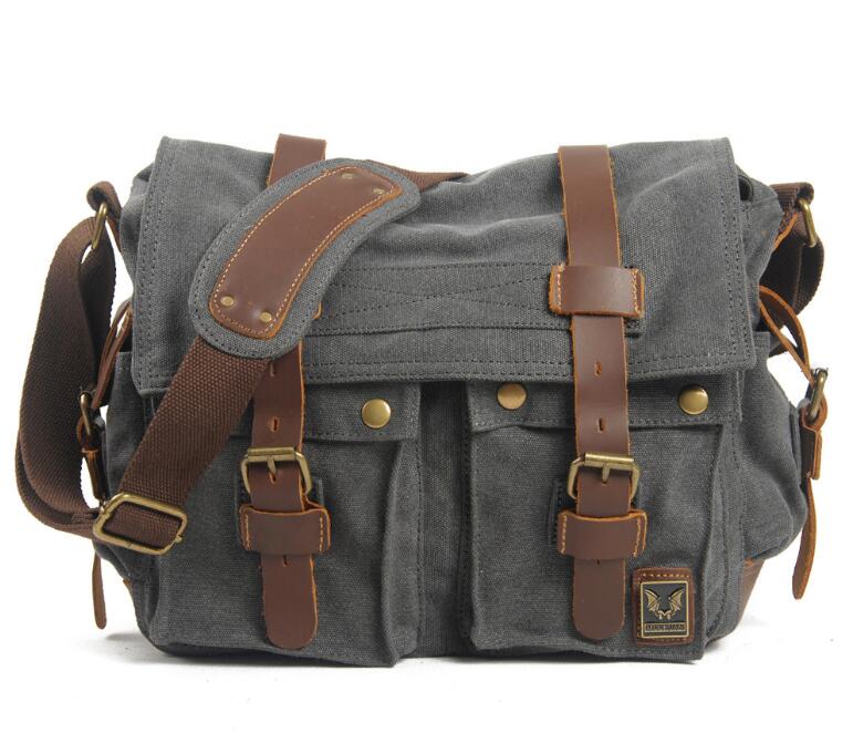 Men's Canvas Messenger Bag Tablet Casual Splicing Sandwich Zipper Pockets