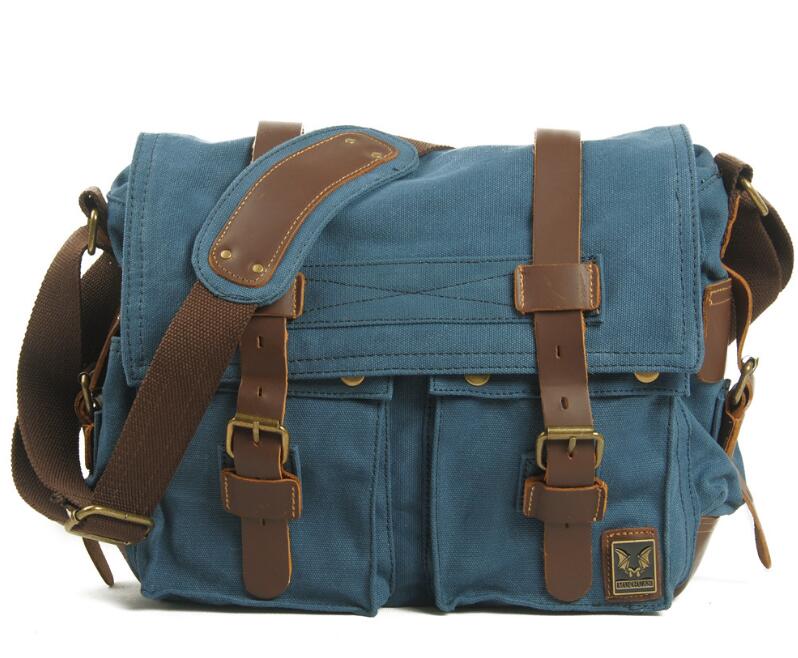 Men's Canvas Messenger Bag Tablet Casual Splicing Sandwich Zipper Pockets