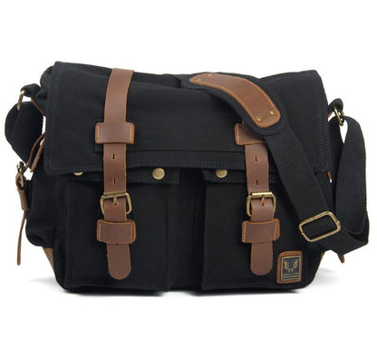 Men's Canvas Messenger Bag Tablet Casual Splicing Sandwich Zipper Pockets