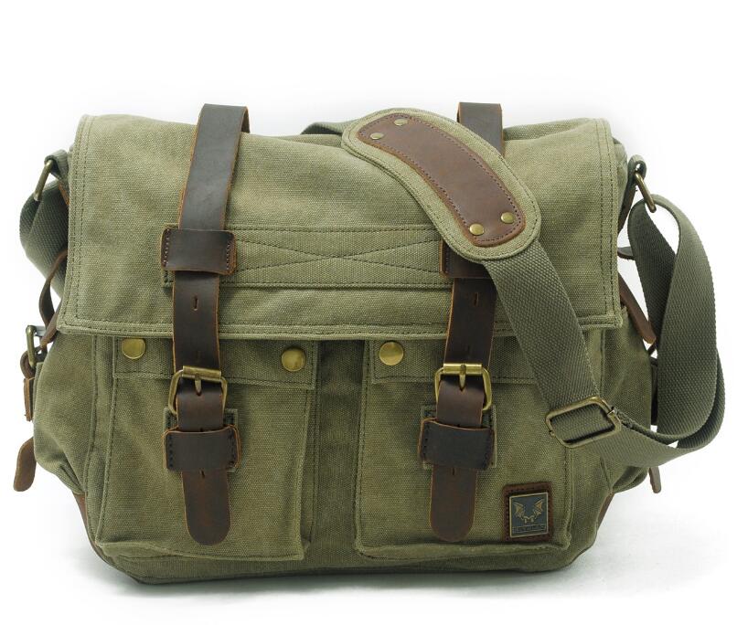 Men's Canvas Messenger Bag Tablet Casual Splicing Sandwich Zipper Pockets