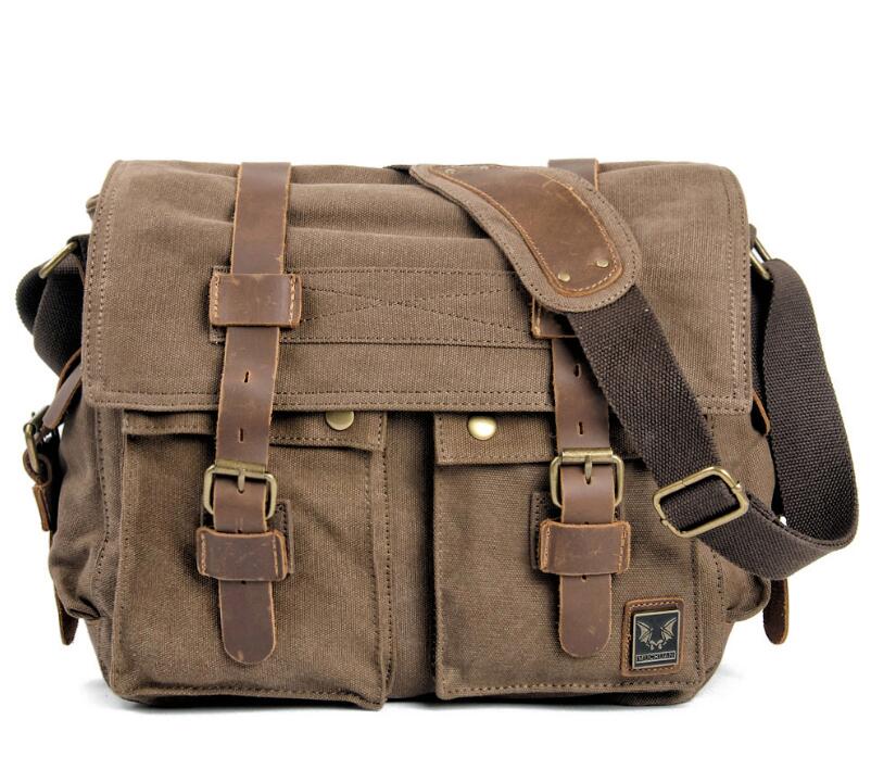 Men's Canvas Messenger Bag Tablet Casual Splicing Sandwich Zipper Pockets