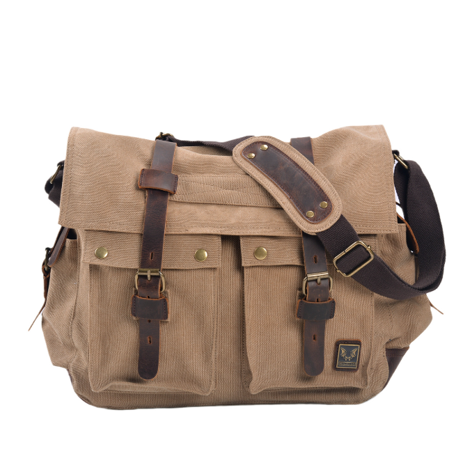 Men's Canvas Messenger Bag Tablet Large Capacity Retro School Multi Functional