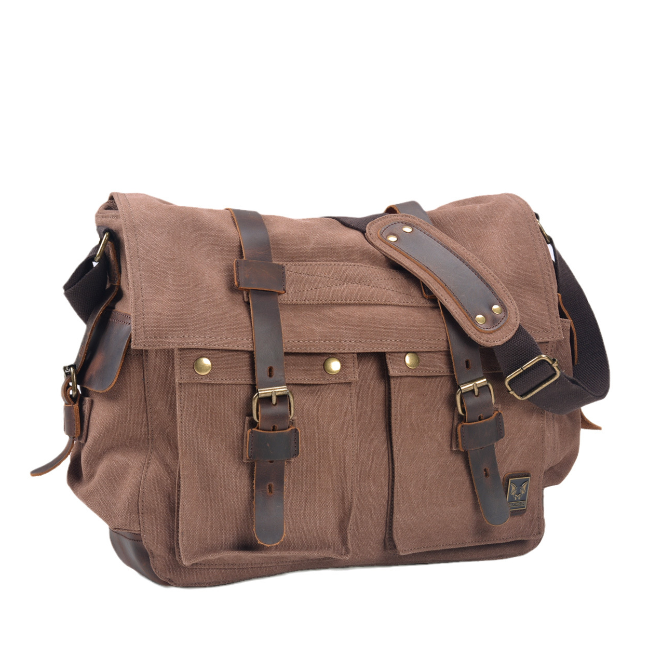 Men's Canvas Messenger Bag Tablet Large Capacity Retro School Multi Functional