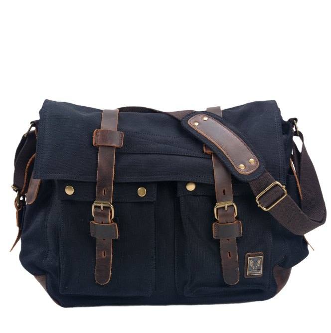 Men's Canvas Messenger Bag Tablet Large Capacity Retro School Multi Functional