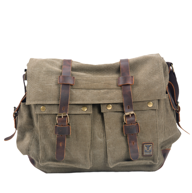 Men's Canvas Messenger Bag Tablet Large Capacity Retro School Multi Functional