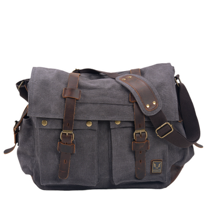 Men's Canvas Messenger Bag Tablet Large Capacity Retro School Multi Functional