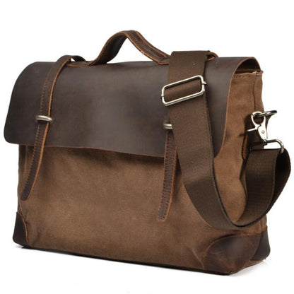 Men's Canvas Briefcase Laptop Bag Business Casual Large Capacity Flip Pockets