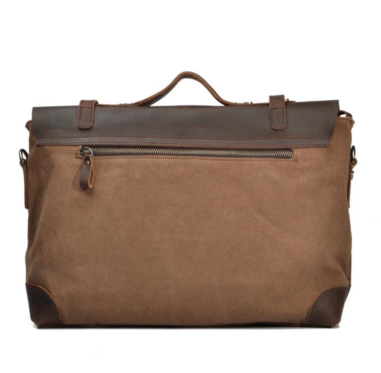 Men's Canvas Briefcase Laptop Bag Business Casual Large Capacity Flip Pockets