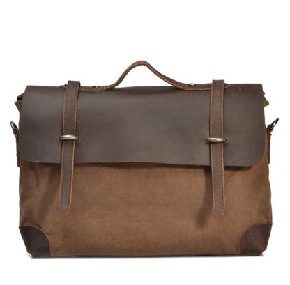 Men's Canvas Briefcase Laptop Bag Business Casual Large Capacity Flip Pockets