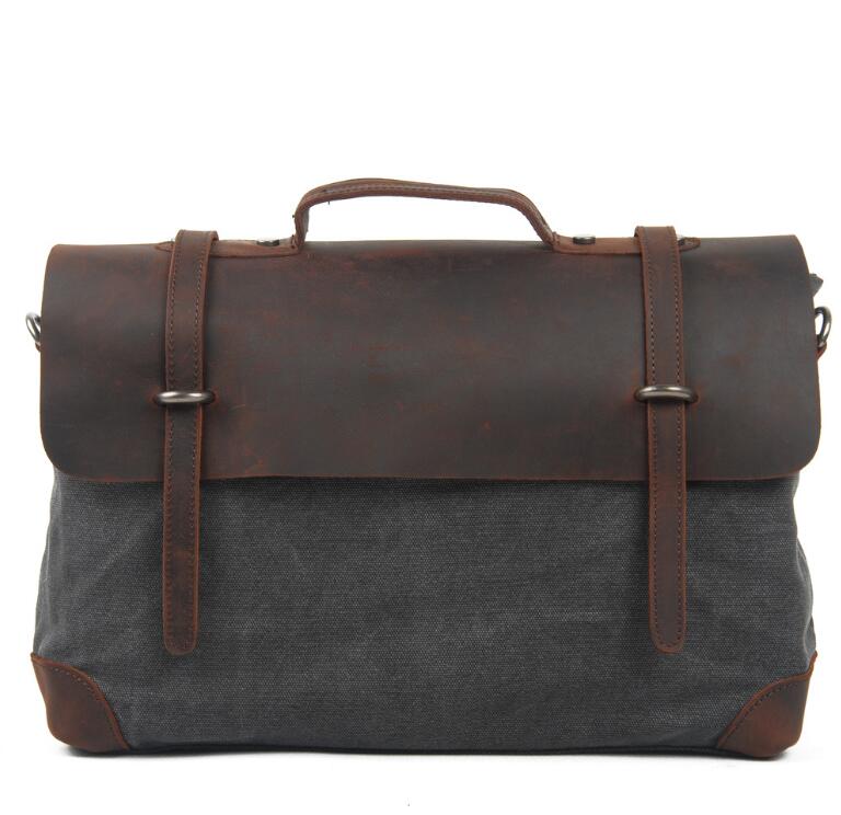 Men's Canvas Briefcase Laptop Bag Business Casual Large Capacity Flip Pockets