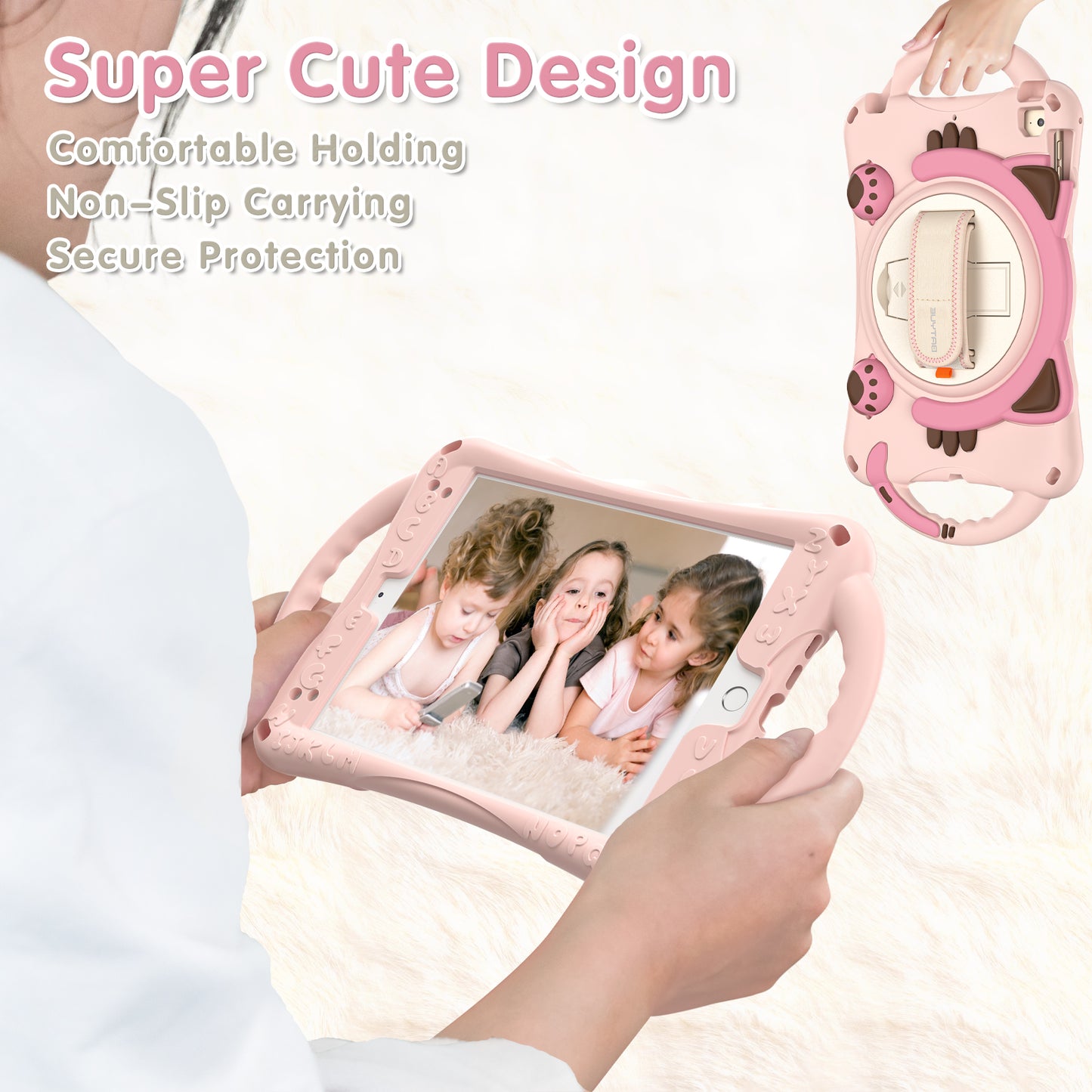 Stereoscopic Cat Apple iPad 6 Case Kids Rotating Handle Grip