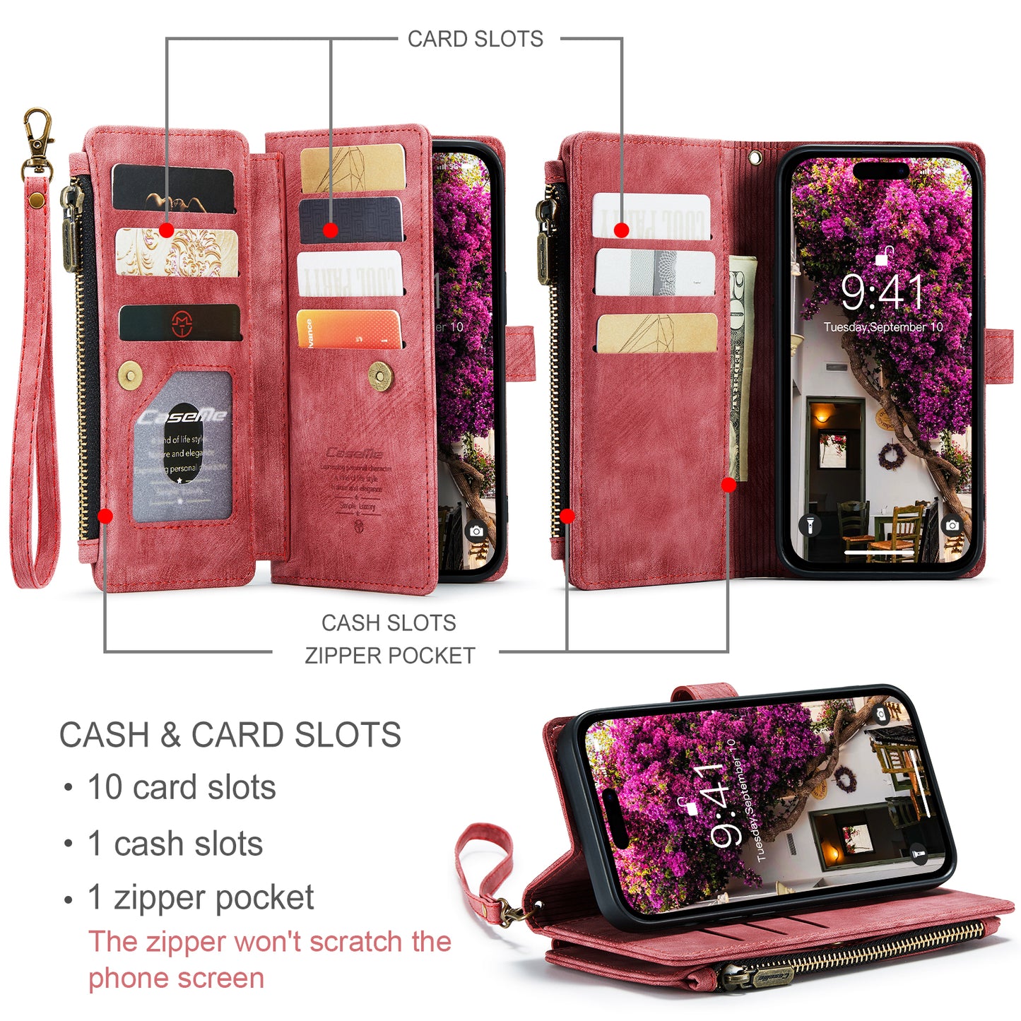 Multi-card Hand Strap Apple iPhone 15 Pro Max Case Double Fold Stand