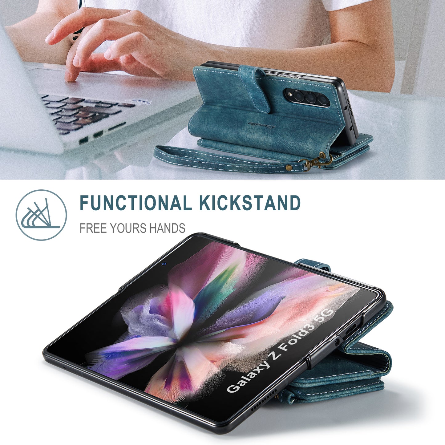 Multi-card Hand Strap Samsung Galaxy Z Fold3 Case Double Fold Stand