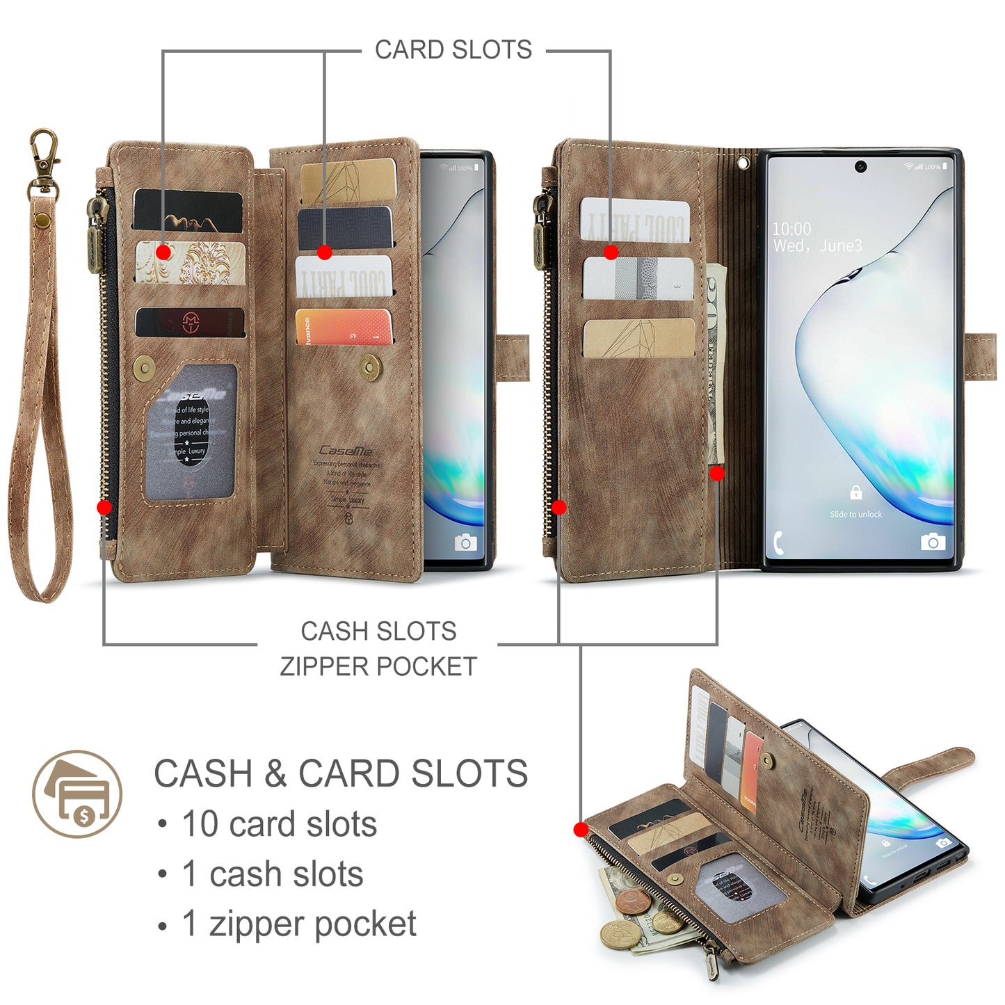 Multi-card Hand Strap Samsung Galaxy Note10 Case Double Fold Stand