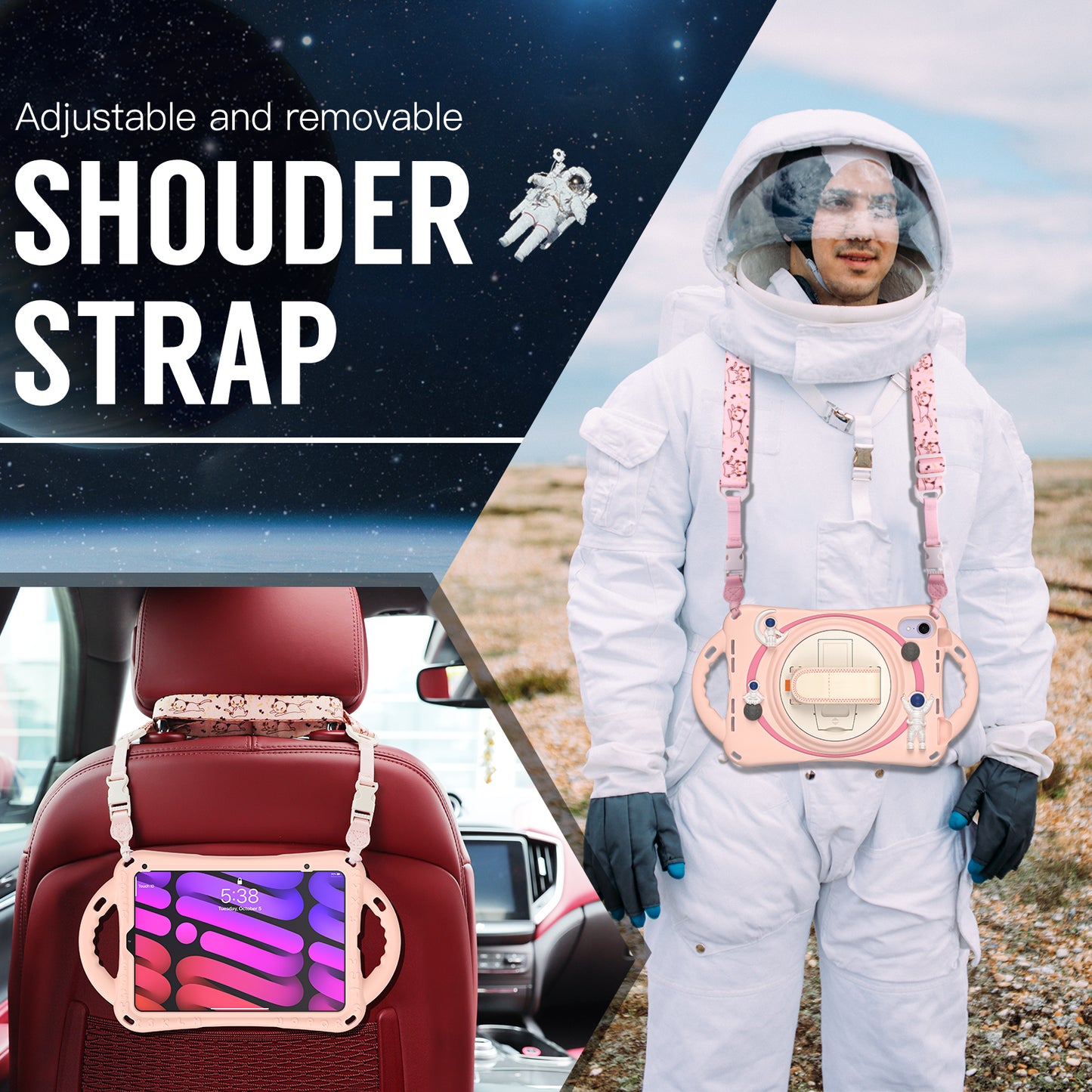 Spaceman Apple iPad Mini 6 Case 360 Rotating Hand Shoulder Strap