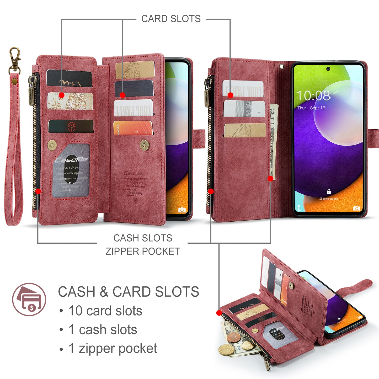 Multi-card Hand Strap Samsung Galaxy A52 Case Double Fold Stand