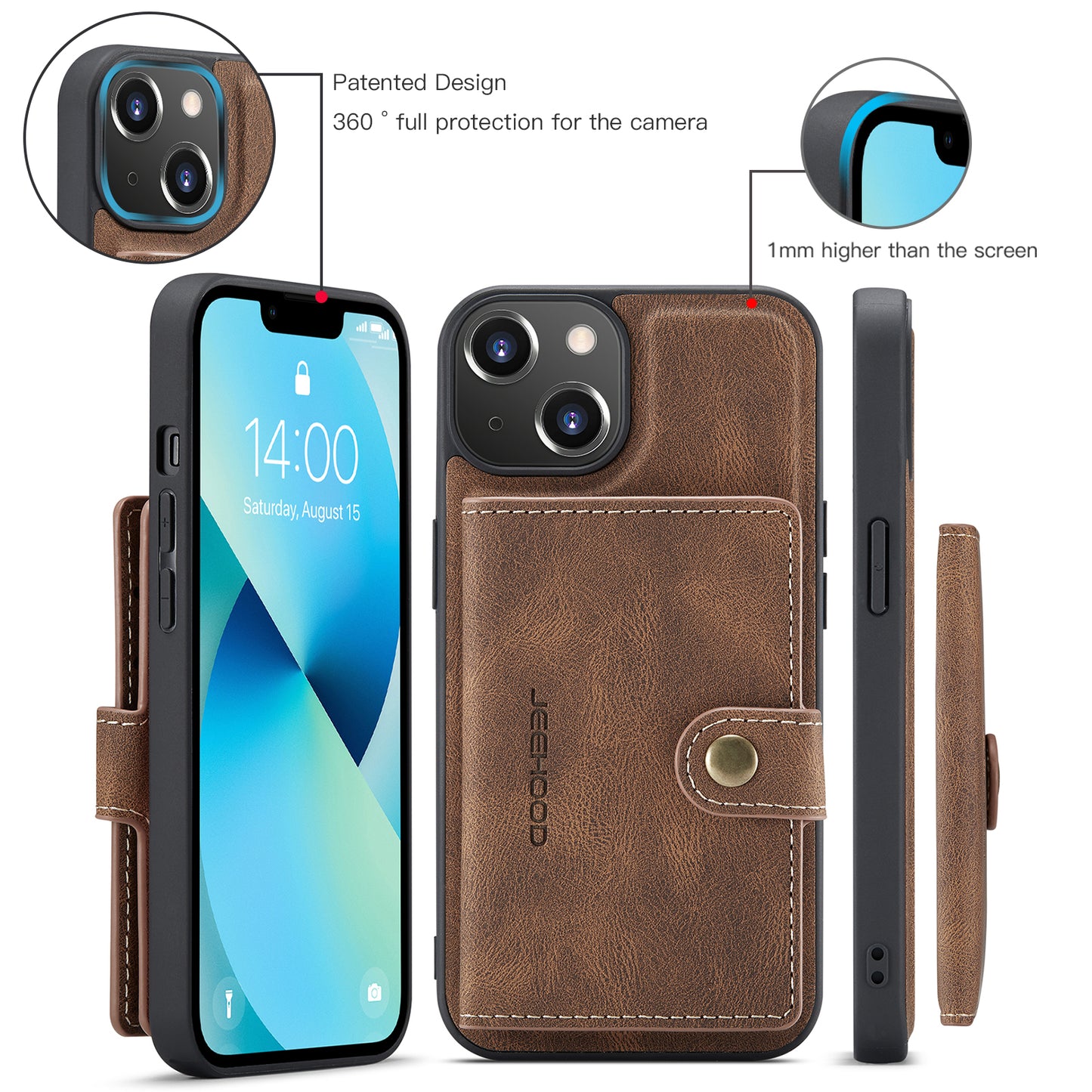 Magnetic Detachable Card Holder iPhone 14 Case Leather Flip