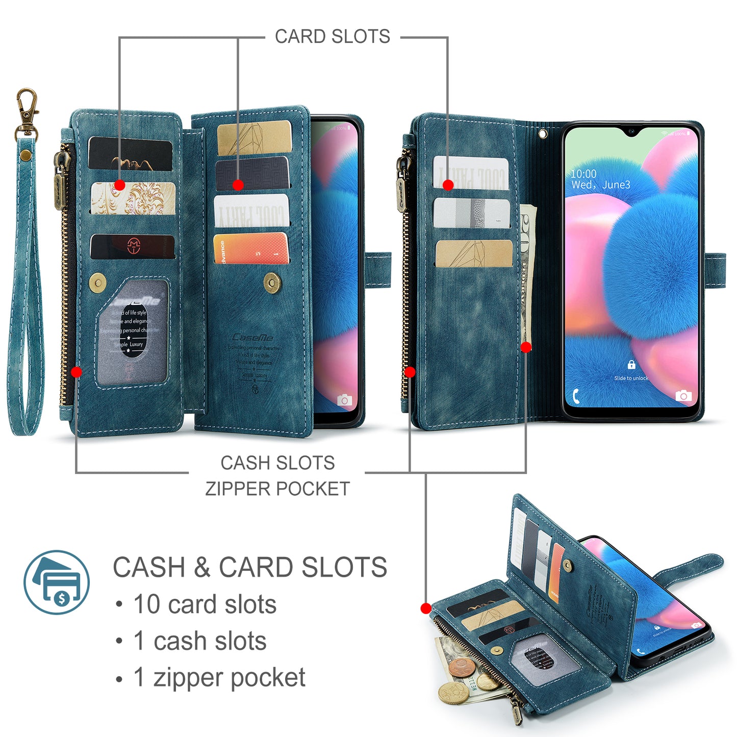 Multi-card Hand Strap Samsung Galaxy A30s Case Double Fold Stand