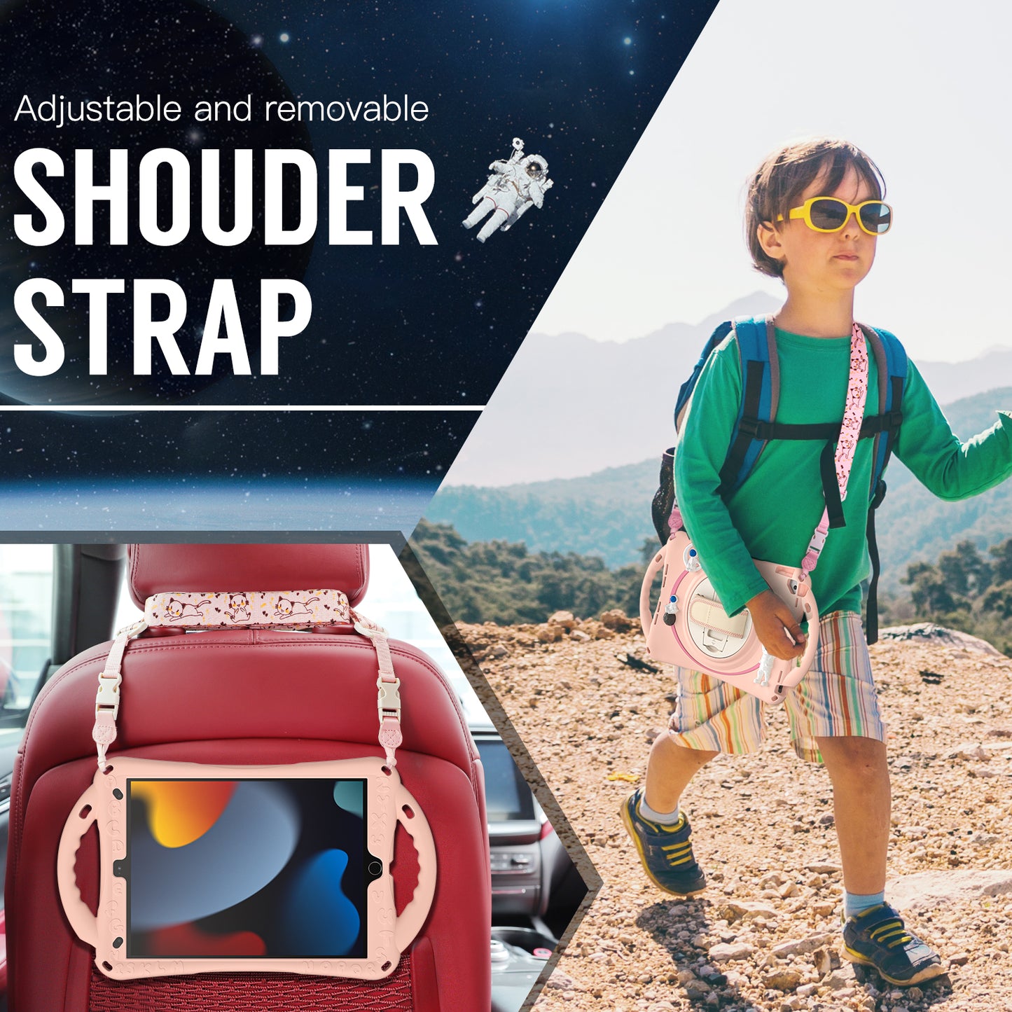 Spaceman iPad 9 Case 360 Rotating Hand Shoulder Strap