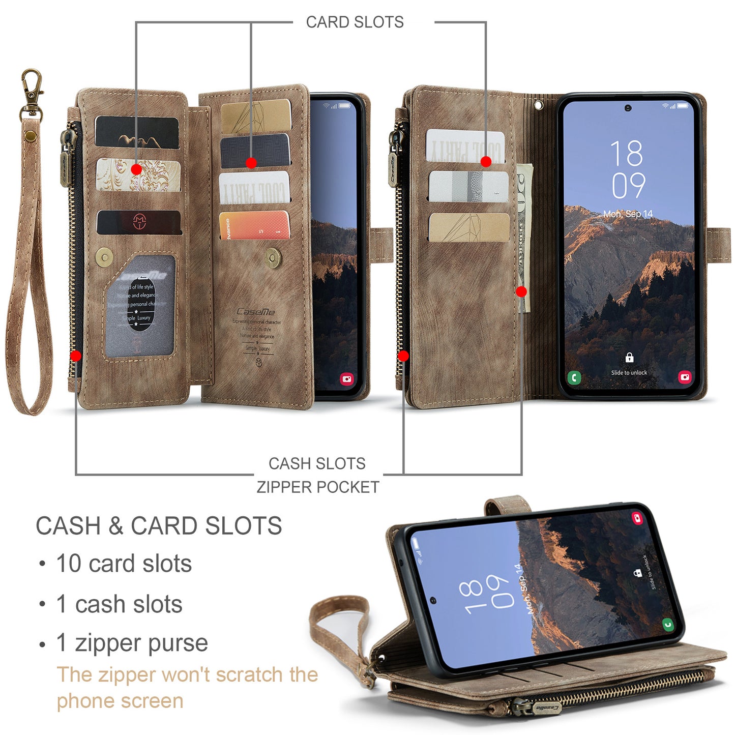 Multi-card Hand Strap Samsung Galaxy A54 Case Double Fold Stand