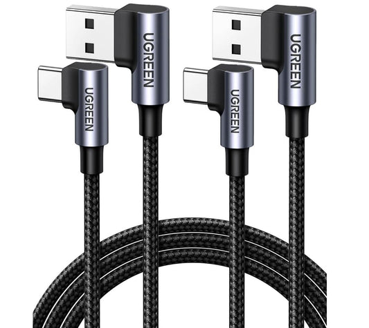 [2 Pack] Right Angle Fast Charging Cable USB-A to Type-C 6.6ft